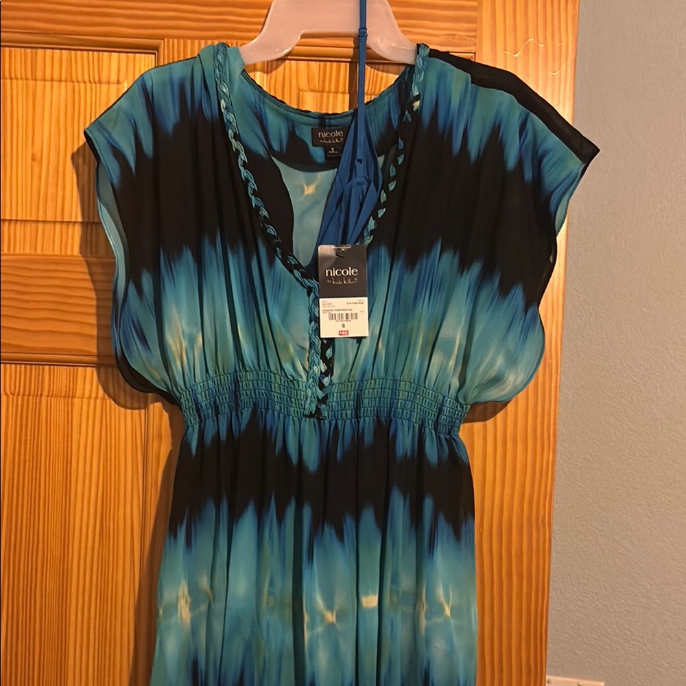 Nicole by Nicole Miller Tie-Dye Blue and Black Dress